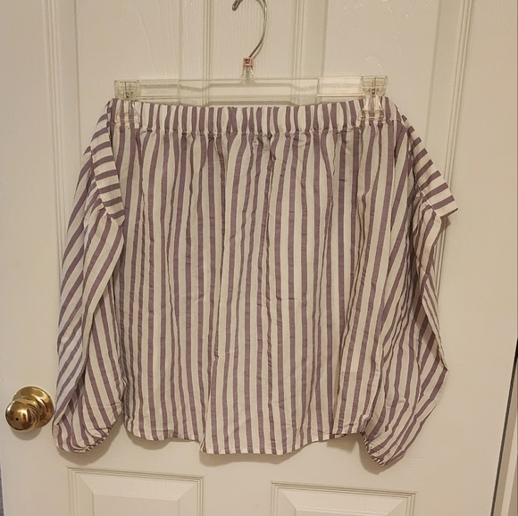 Express Off the Shoulder Purple Striped Balloon Sleeve Blouse S Petite - Picture 3 of 7